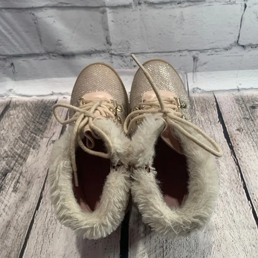 JUICY COUTURE Girl’s Lil Huntington Pink Glitter Boots with Fur Trim / Size: 10M